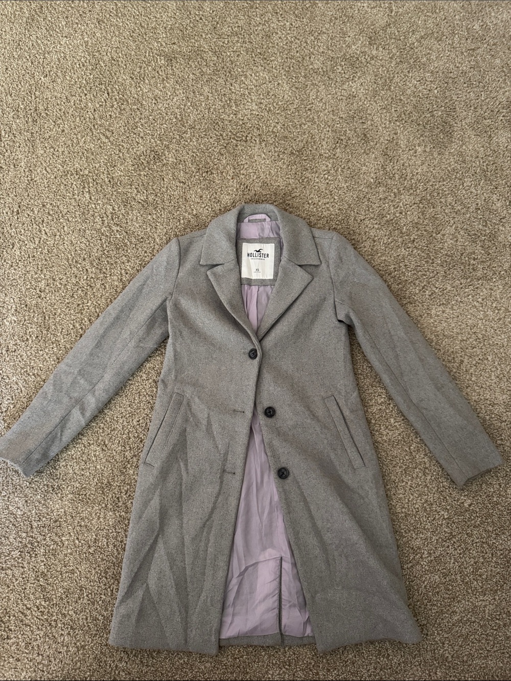 Hollister Light Gray Classic Single-Breasted Trench Coat